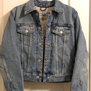 NEW Zara Sherpa Denim Jacket